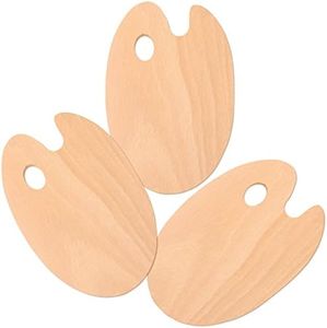 U.S. Art Supply 8" x 12" Large Wooden Oval-Shaped Artist Painting Palette with Thumb Hole (Pack of 3) - Wood Paint Color Mixing Tray - Easy Clean, Mix Acrylic, Oil - Art Students