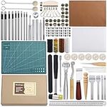 Leather Working Tools 44 pcs Leather Craft Tools Kit for Hand Sewing Stitching, Stamping Set and Saddle Making