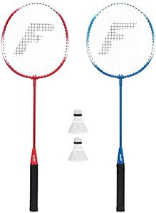 Franklin Sports Badminton Racket + Birdie Set - Replacement Badminton Equipment for Kids + Adults - 2 Player Badminton Racket Set, Red/ White/ Blue