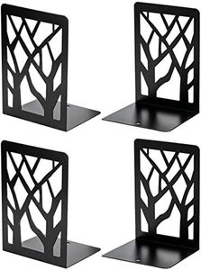 MaxGear Tree Design Modern Bookends for Shelves, Non-Skid Book Holder, Heavy Duty Metal Storage for Books/CDs, Decorative Book Stopper for Home, 7 x 4.7 x 3.5”, Black (2 Pair/4 Pieces)