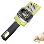 Handheld Garlic Grater Tool Grater with Silicone Grip,Clear Removable Cover,Ginger Grater,and Stainless-Steel Zester for Nutmeg,Ginger,and Vegetables,It Features a Manual Slide with a Handle