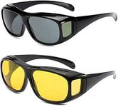 Sewbee® HD Vision Day & Night Unisex Goggles Anti-Glare Polarized Sunglasses Men/Women Driving Glasses UV Protection All Bikes&Car-Pack of 2 Goggles (Yellow/Black)