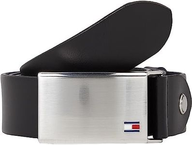 Tommy Hilfiger Hombre Cinturón TH Plaque Belt 3.5 Adj Cinturón de Cuero, Negro (Black), 100