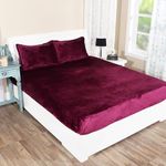 RD TREND 250 GSM Flannel Warm Elastic Fitted Bedsheets for Winter, King Size (78x72x8 Inch), 2 Pillow Covers (18x28 Inch)-Wine