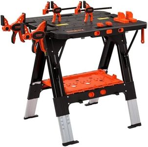 Pony Portable Folding Work Table, 2-in-1 as Sawhorse & Workbench, Load Capacity 1000 lbs-Sawhorse & 500 lbs-Workbench, 31�” W×25” D×25”-32”H, with 4pcs Clamps, 4pcs Bench Dogs, 2pcs Safety Straps