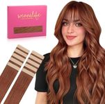 WENNALIFE Tape in Hair Extensions Human Hair Dark Auburn Copper Tape in Extensions, 10pcs 30g 26 inch Remy Invisible Tape Ins Straight Colored Soft Real Human Hair Tape in Extensions Refill Set Extens