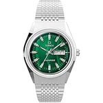 Timex Men's Q Falcon Eye Reissue 38mm Quartz Watch, Silver/Green, One Size, 38 mm Q Timex Reissue Falcon Eye Stainless Steel Bracelet Watch