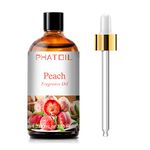 PHATOIL Peach Fragrance Oils, 3.38FL.OZ Large Volume Peach Oil, Perfect for Aromatherapy Diffuser, Great for DIY Candle and Scented Products Making, Gift for Friends with Glass Dropper