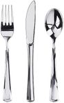 Prestee 600 Plastic Silverware Set, Silver Plastic Utensils, Disposable Flatware Set with Plastic Forks 200, Spoons, Knives, Heavy-Duty Bulk Silverware Set for Christmas Parties and Events