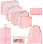 Annhua Packing Cube Set Mesh Travel Organizer Bags for Luggage, 8Pcs Waterproof Polyester Travel Packing Organizers with handle for Clothes|Shoes|Underwear|Cosmetics|Toiletries(Pink)