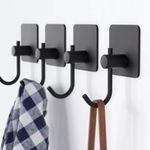 Heavy Duty Self Adhesive Hooks - 6 Pack Black Adhesive Hooks for Hanging Towel, Coat, Hat, Bathroom Towel Hooks, Kitchen Adhesive Wall Hooks,