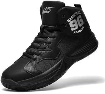 ASHION Kids Basketball Shoes Boys Gilrs Sneakers Mid-Top Lace Up Cushion Anti Slip Athletic Outdoor Sport Shoes for Unisex-Child Black Size 1 Little Kid