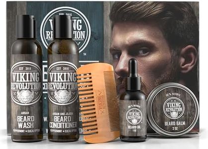 Viking Revolution - Kit Barbe Homme - Adoucit & Hydrate - avec Shampoing & Après Shampoing Barbe, Peigne Barbe, Baume & Huile Barbe Homme - Cadeau Homme - Classic