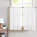 TOPICK Kitchen Curtains 24 Inch Drop White Cafe Curtains Small Window Lightfiltering Linen Curtains Solid Pattern Short Rustic Style Curtains Rod Pocket for Bathroom Laundry Room 2 Panels