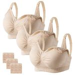 Angelhood Womens Seamless Sleep Nursing Bra,Breastfeeding Maternity Bra with Remove Bra Pads Extenders Pack of 3, 3 × Nude, XX-Large