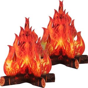 Boao Fake Fire Fake Flame Camping Decoration 3D Cardboard Campfire Centerpiece Artificial Flames Campfire Party Decoration for Camp Bachelorette Party Supplies(12 x 10 Inch,Red Orange)
