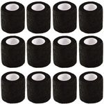 ADMITRY Self Adhesive Bandage Wrap,12 Pack 2 Inch x 5 Yards Elastic Vet Wrap for Sports Supply Ankle Sprains Protection,Breathable Cohesive Bandage Tape (Black)