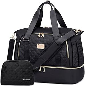 Weitars Gym Bag for Women,Travel Duffel Weekender Bag,Sport with Shoes Compartment and Wet Pocket,Large Carry On Overnight Hospital Women Travel,Gym,Shopping, Black, Embroidery Pattern (22052)