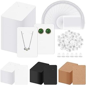 Glarks 300Pcs Earring Cards with Earring Backs and Self-Sealing Bags Kit, 9 x 6 cm White Earring Display Cards Earring Holder Cards for Stud Earrings Dangle Jewelry Display Earring Packaging