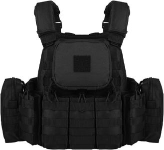 YAKEDA Tactical Outdoor Airsoft Vest, Modular Quick Release Buckles with Adjustable Multi-Functional Pouches, Lightweight MOLLE Training Vest for Outdoor Games & Tactical Activities (Jet-black)