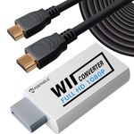 PORTHOLIC Wii to HDMI Converter 1080P with 5ft High Speed HDMI Cable Wii2 HDMI Adapter Output Video&Audio with 3.5mm Jack Audio, Support All Wii Display 720P, NTSC, Compatible with Full HD Devic