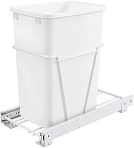 Rev-A-Shelf Single Pullout 35 Quart Trash Can for Base Kitchen or Bathroom Cabinets with Slides and Simple Installation, White, RV-12PB