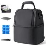 NCVI Breastmilk Cooler Bag with 2 Ice Pack, Breast Pump Bag with Cooler Fits 6 Bottles, Double Layer Breast Milk Baby Bottle Bag, for Travel, Nursing Mom Daycare, Work, Picnic (Black)