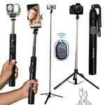 Blushinsta Super Long Selfie Stick Tripod,Extra-long Selfie Stick with Large Reinforced Tripod Stand Upto 67 inch/170 cm,Wireless Bluetooth Selfie Stick for YouTube Photo Video Tripod for Mobile Phone