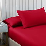 Deep Fitted Sheet 25cm - Plain Dyed Non Iron Polycotton Fitted Bed Sheet Mattress Cover - Elasticated Deep Pocket (Pair of Pillow Cases Only, Red)