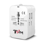 TSIM Universal Travel Adapter with 2 USB Ports | All in One Multi Type Power Outlet for USA,UK,EU,AUS + an International Travel SIM for Your Next Trip