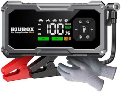 Car Jump Starter with Air Compressor, BiuBox 4500A 150PSI Portable Car Battery Jump Starter for 10L Gas /9L Diesel, 12V Car Jump Starter Power Bank Charger with Tyre Inflator, LED Display, 500lm Light