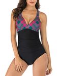 HAIVIDO V Neck One Piece Swimsuits with Ruching Bathing Suits Tummy Control Beach Swimwear for Women A Print 1 Plus Size