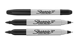 Sharpie Twin Tip Permanent Marker Pens - Black Ink - Pack of 3 - Fine & Ultra Fine Tips