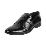 Mochi Men Black Double Monk Leather Shoes UK/8 EU/42 (19-243)