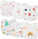Zainpe 6Pcs Snap Muslin Cotton Bibs for Baby Rainbow Unicorn Flamingo Machine Washable Burp Cloths with 6 Absorbent Soft Layers for Girl&Boy Infant Newborn Toddler Feeding Drooling Teething