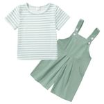 ZOEREA Toddler Girl Clothes, 2Pcs Baby Girl Outfits Spring/Summer Stripe/Floral T-Shirt+Bib Overall Shorts Clothing Set (Green, 4-5 Years)