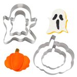 Halloween Cookie Cutters,4Pcs Halloween Biscuit Cutter Set Pumpkin Cookie Cutters Ghost Cookie Cutter,Stainless Steel Molds Pastry Cookie Cutter for Baking Sandwich Cake,Small and Large Sizes