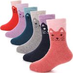 ANTSANG Kids Merino Wool Walking Socks for Toddlers Boys Girls Winter Hiking Thick Warm Heavy Thermal Cosy Crew Boot Cabin Gift Socks 6 Pairs(Little Cat,4-7 Y)