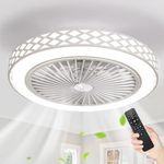 DAHUICFL Ceiling Fan with Lights and Remote,19'' Bladeless Ceiling Fan with Light Flush Mount, 3 Colors Modern Dimmable Low Profile Ceiling Fan with Lights for Bedroom (White)