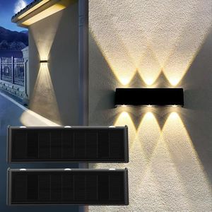 Mrzxy Solar Outdoor Lights, 2Pack 3000K Warm Waterproof Aluminum Dusk to Dawn Lighting Wall Sconce Up Down for Outside, Fence, Porch, Yard
