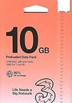 New PrePaid Europe (UK Three) SIM Card 10GB Data Unlimited Minutes/Texts for 30 Days with Free Roaming/USE in 71 Destinations Including Europe, South America and Australia (ThreeAIO10GB)