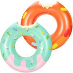 HeySplash Inflatable Pool Float, [2 Pack] Funny Beach Floaties Swim Party Toys Summer Swimming Float Ring, Inflatable Cute Pattern Pool Tubes for Kids Adults Fun Water Activities, 90cm, Orange+Green