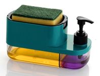 FOMQUALZI 3 in 1 Soap Pump Dispenser Dish Soap Liquid Dispenser Sponge Holder Dish Soap Pump Dispenser for Kitchen Sink Countertop Kitchen Bathroom (Multi-Color)