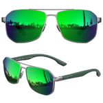 LUENX Aviator Sunglasses for Men Square Polarized Polygon Lens - UV 400 Protection with Accessories(Mirror Green Lens)