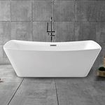 BHBL 67 In Seamless Freestanding Bathtub Contemporary Soaking Tub with Chrome Overflow White Acrylic (DK-SLDYG853)