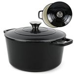 Andrew James Elegant and Durable Enamel-Coated Cast Iron 5L Casserole Dish: No-Seasoning Required, Effortless Maintenance, Superior Heat Retention, Perfect for Gourmet Cooking (Black)