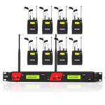 MIZISNR Wireless in Ear Monitor System, 2 Channel 8 Bodypacks Pro Mono IEM System for Musicians, Metal Rack Mount Monitor w/ 2x40 UHF Frequencies, 330ft Range for Band, Stage or Studio (IME-8000)