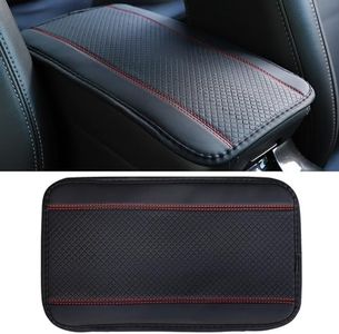 Jushope Car Center Console Cover, PU Leather Car Armrest Box Pad, Universal Waterproof Auto Armrest Seat Box Protector, Interior Car Accessories for Most Car, Truck, SUV (Black-Red)