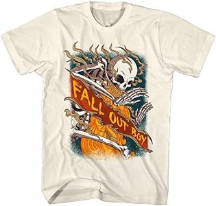 Fall Out Boy Rock Band Fire Skelton Adult Short Sleeve T-Shirts 90s Music Tshirts Cool Graphic Tees, Beige, X-Large