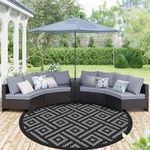 GENIMO 8' Round Outdoor Rug for Patios Clearance, Reversible Plastic Straw Rugs, RV Camping Mat for Camper, Balcony, Backyard, Picnic, Deck, Black & Gray